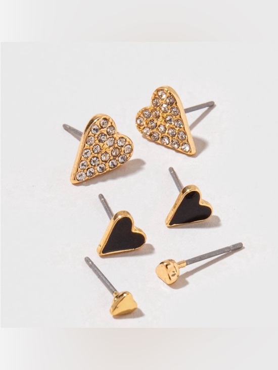 Francesca's Collections Jewelry - New Francesca’s Joana Gold Tone and Black Heart Earring Set